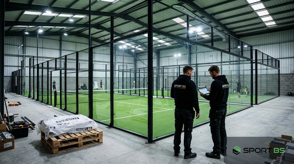Padel court profitability in a multi-court facility with LED lighting for peak hours.